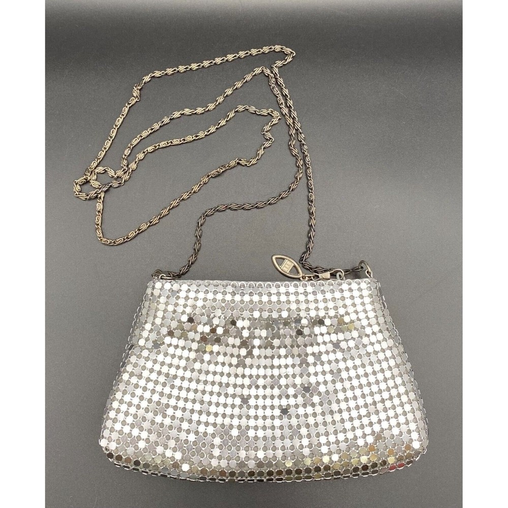 Vintage Y & S Original Silver Mesh Pleated Purse Clutch Evening Bag Metal Chain